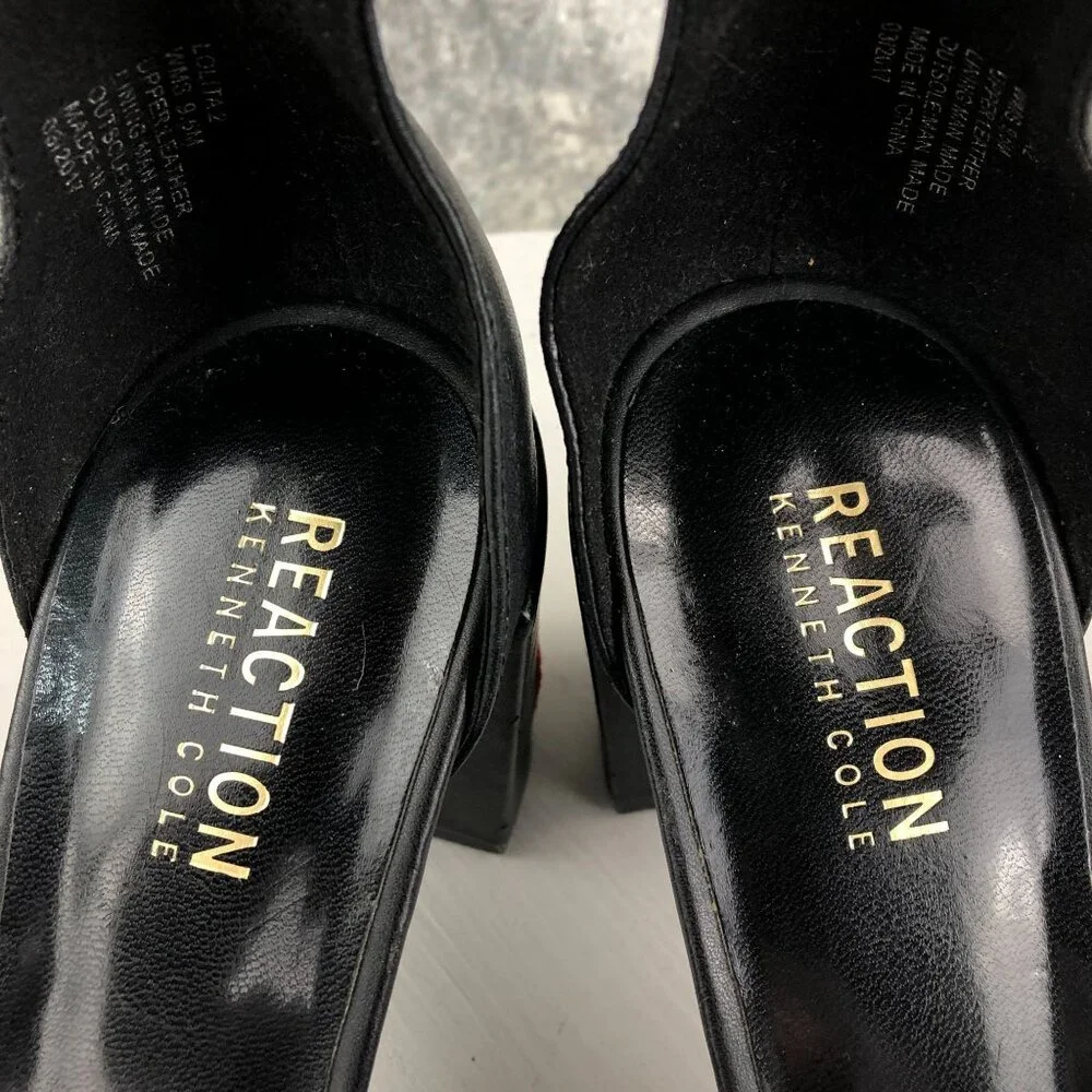 Kenneth Cole Reaction Women's Size 9.5M Lolita2 Black Leather Floral Sandals